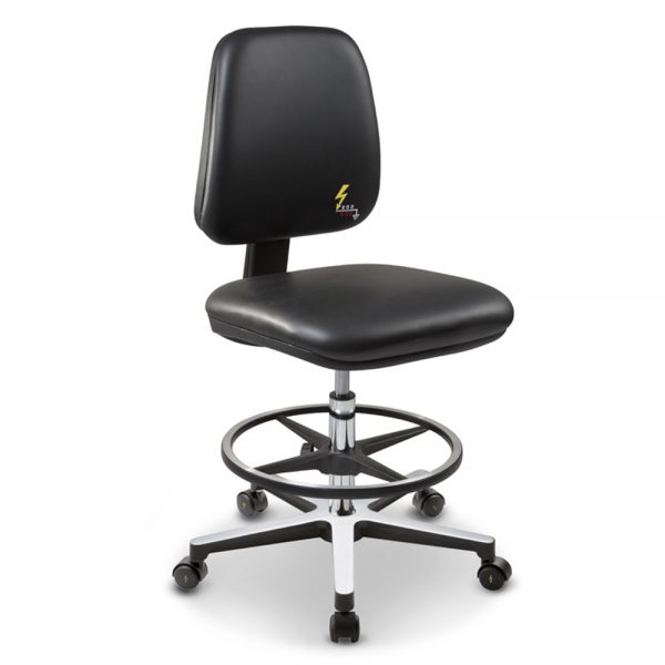 Gref 214 - Antistatic swivel laboratory stool, with adjustable footrest and castors. Eco leather