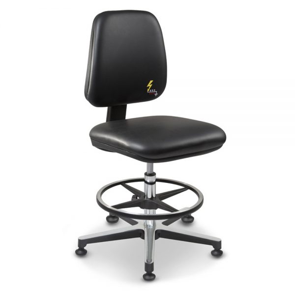 Gref 215 - Antistatic swivel laboratory stool, with adjustable footrest and glides. Eco leather