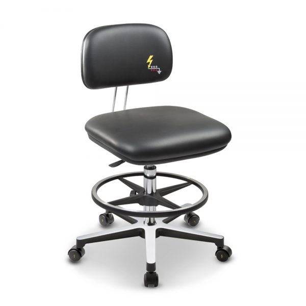 Gref 234 - Antistatic stool with artificial leather, castors and footrest.
