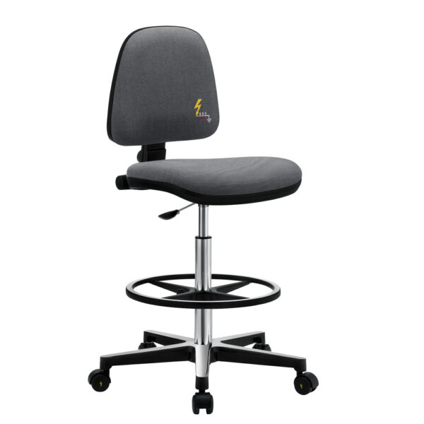 Gref 214 - Antistatic swivel laboratory stool, with adjustable footrest and castors.