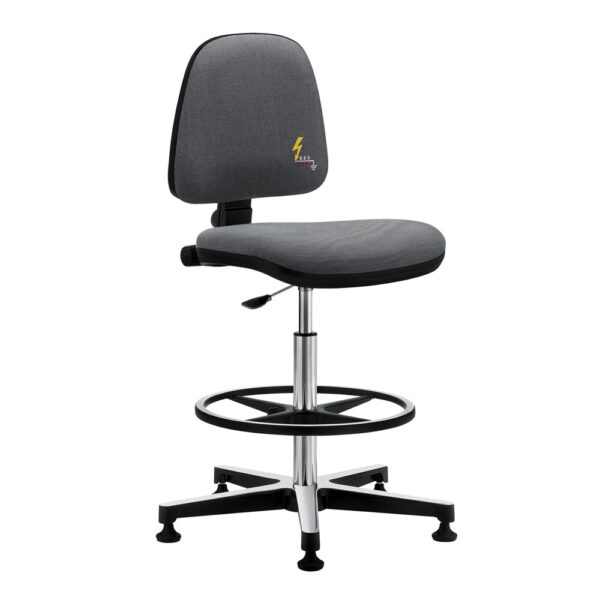 Gref 215 - Antistatic swivel laboratory stool, with adjustable footrest and glides.