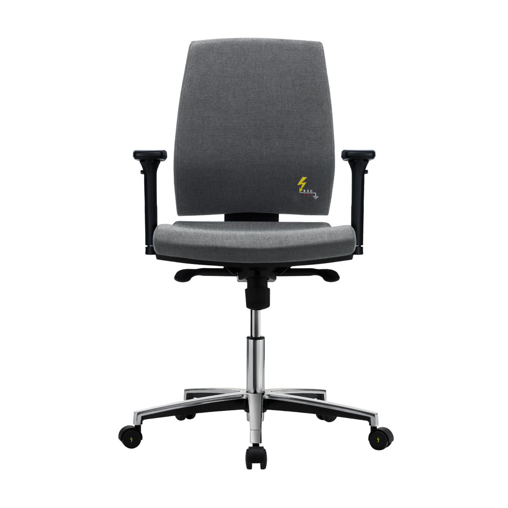 Gref 262 - Antistatic swivel chair for office and laboratory, with low backrest and adjustable armrests.