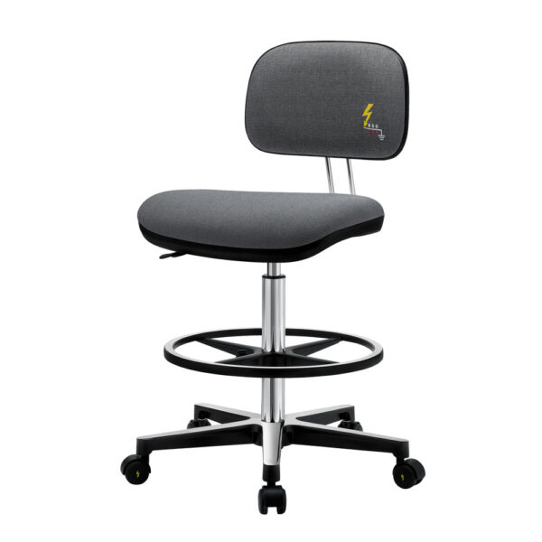 Gref 234 - Antistatic stool with fabric upholstery, castors and footrest.